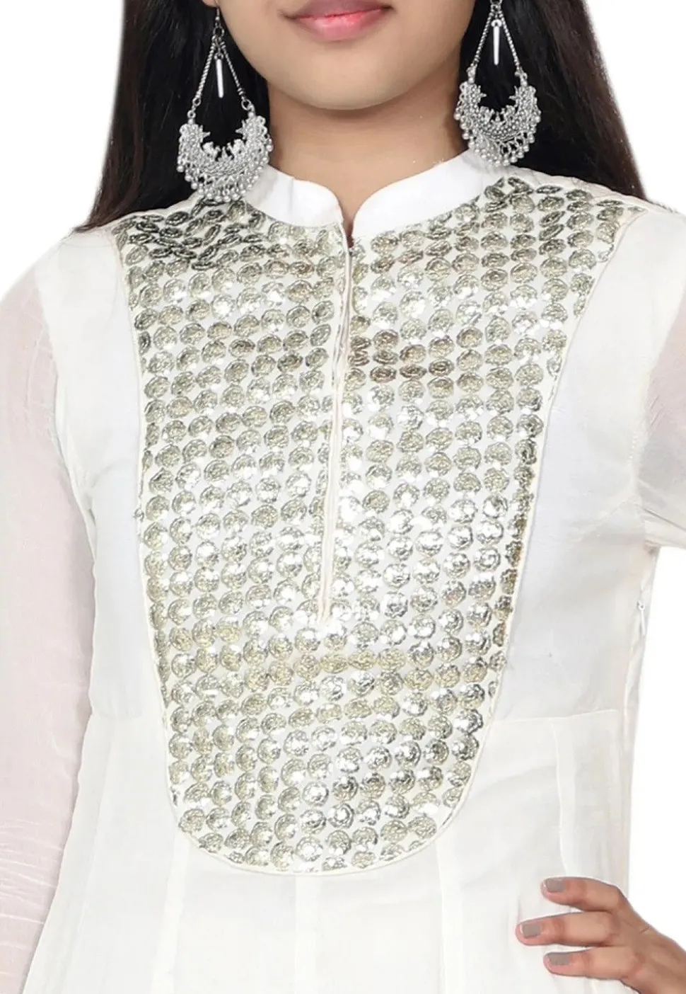Embroidered Georgette Anarkali Suit in White