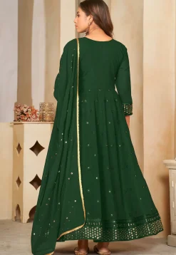Embroidered Georgette Anarkali Suit in Dark Green