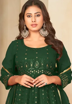 Embroidered Georgette Anarkali Suit in Dark Green