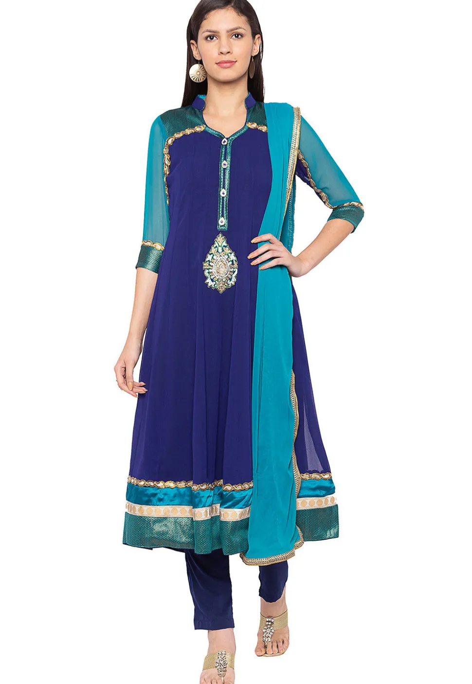 Embroidered Georgette Anarkali Suit in Dark Blue