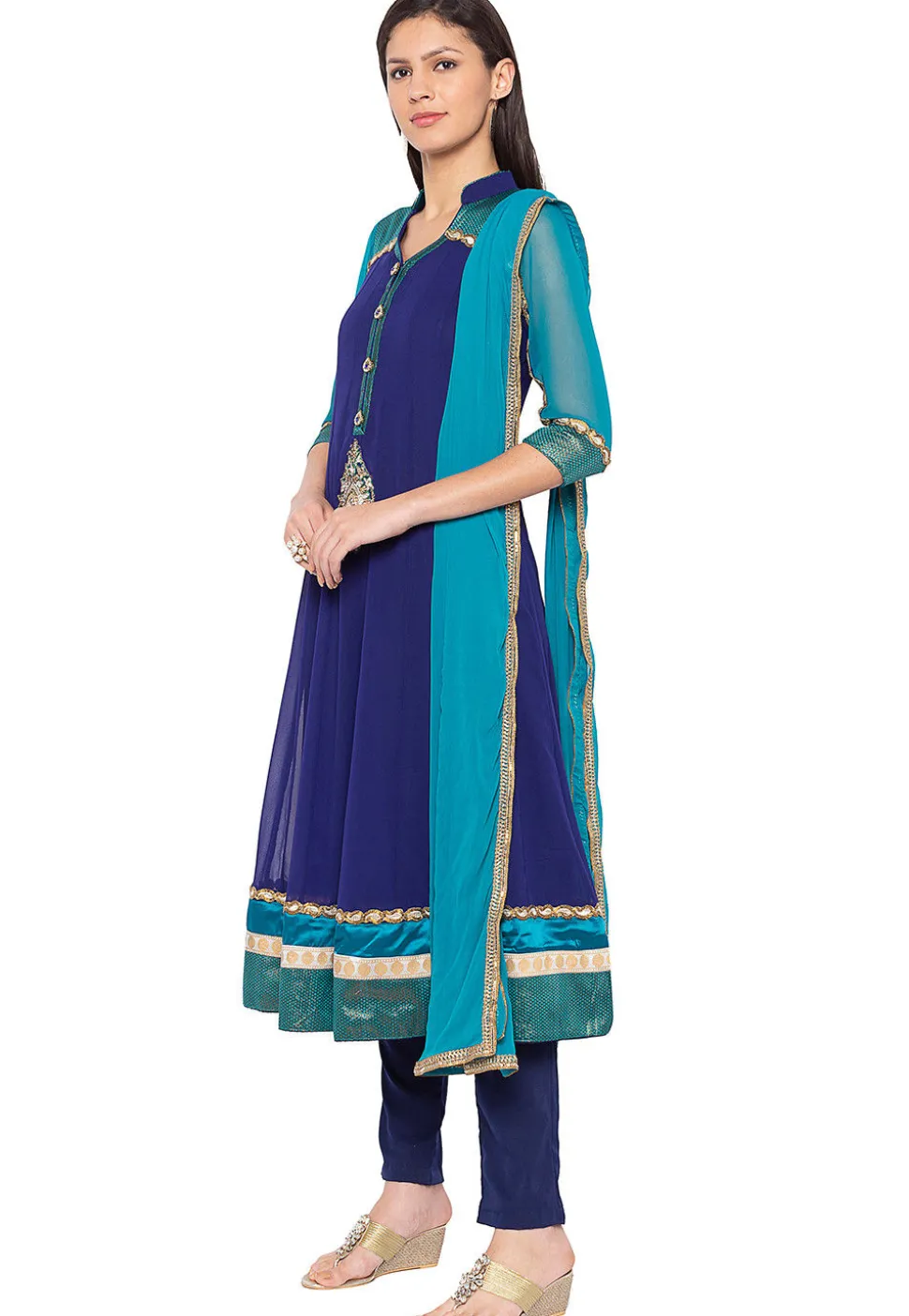 Embroidered Georgette Anarkali Suit in Dark Blue