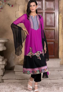 Embroidered Georgette Anarkali Suit in Magenta