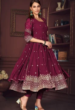 Embroidered Georgette Anarkali Suit in Dark Pink