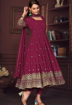 Embroidered Georgette Anarkali Suit in Dark Pink