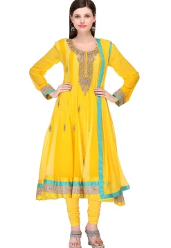 Embroidered Georgette Anarkali Suit in Yellow