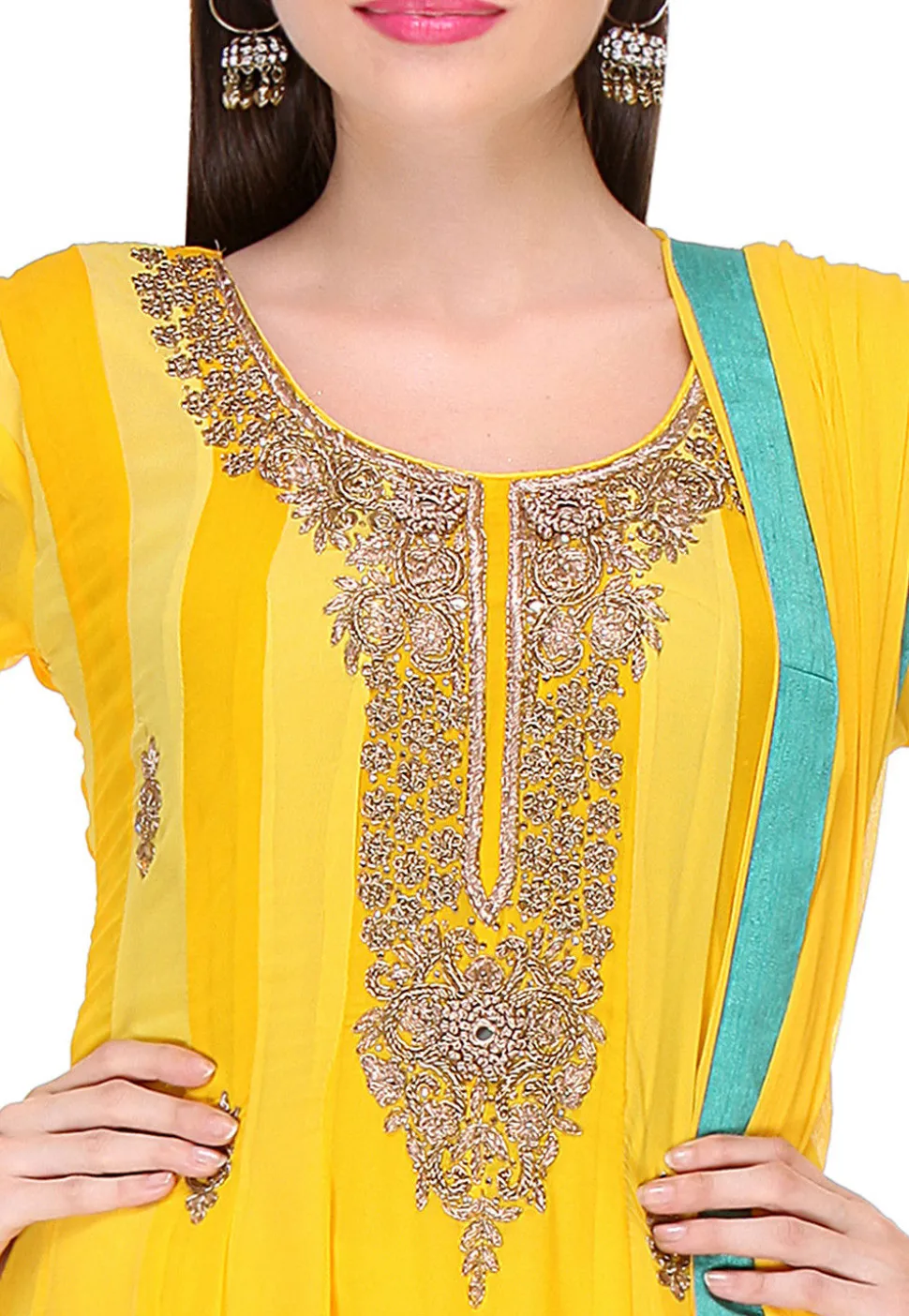 Embroidered Georgette Anarkali Suit in Yellow