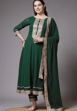 Embroidered Georgette Anarkali Suit in Dark Green