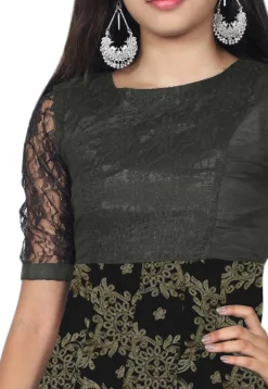 Embroidered Georgette Anarkali Kurta Set in Black