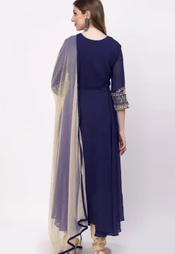Embroidered Georgette Anarkali Suit in Navy Blue