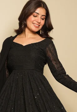 Embroidered Georgette Anarkali Suit in Black