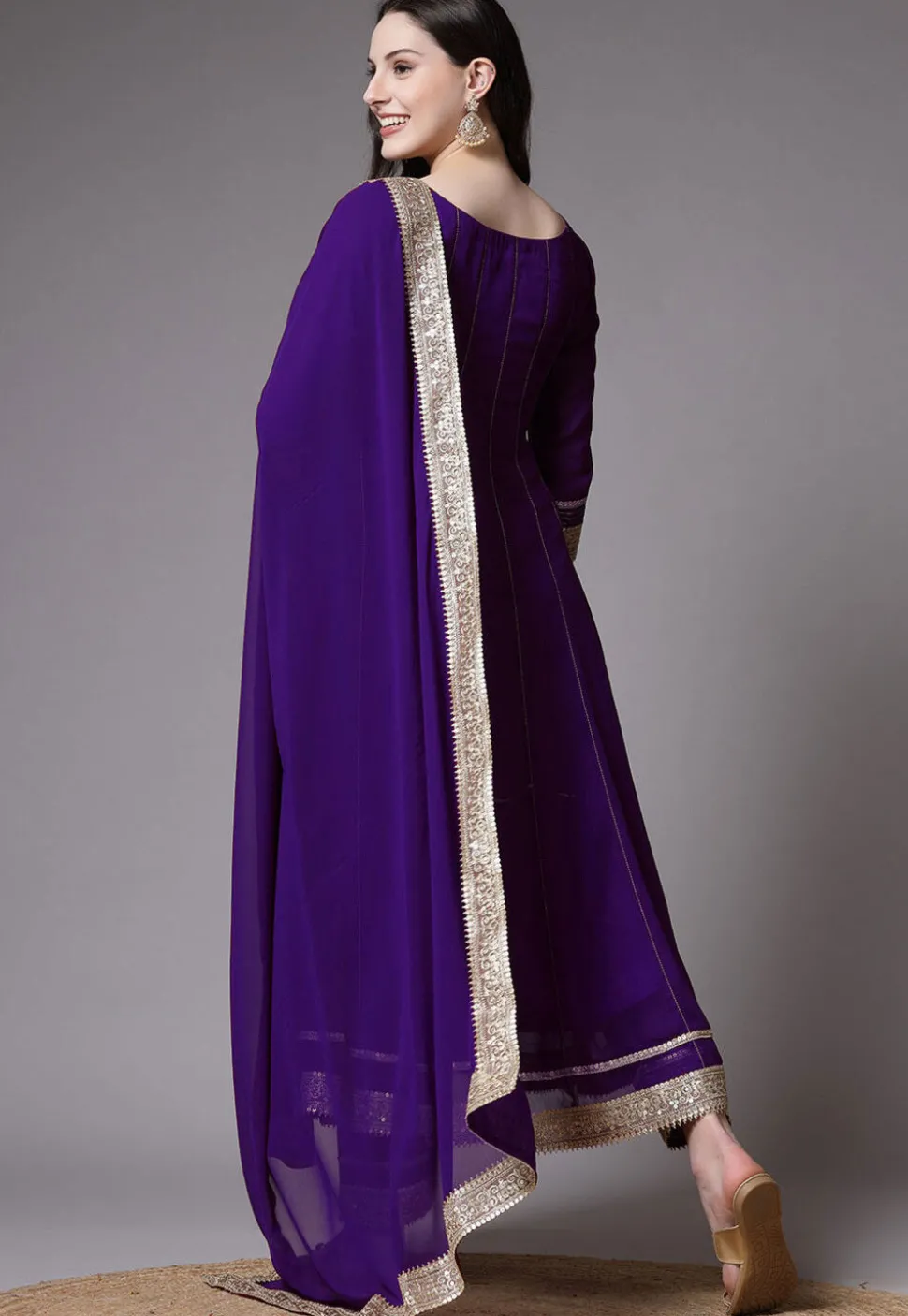 Embroidered Georgette Anarkali Suit in Dark Purple