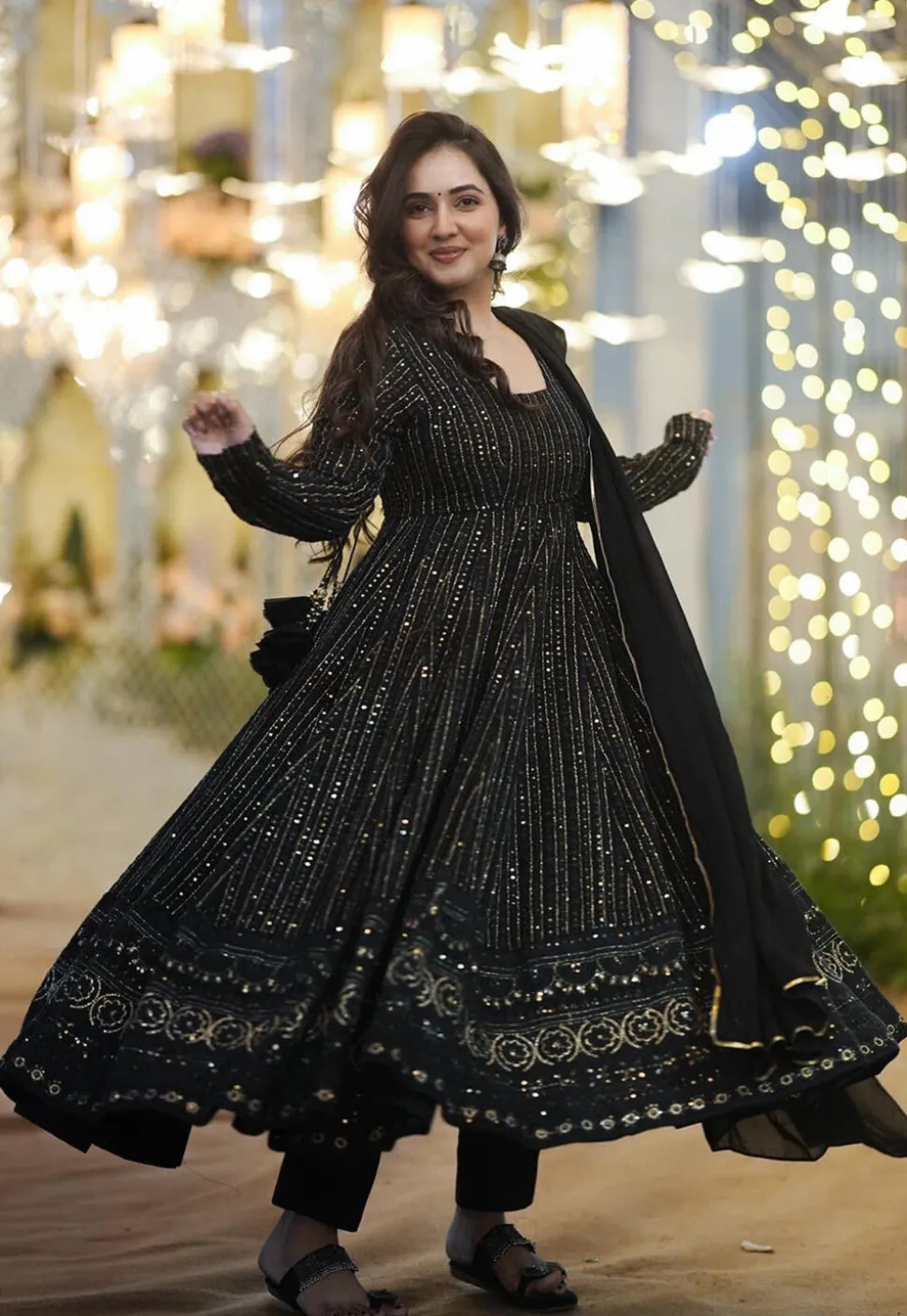 Embroidered Georgette Anarkali Suit in Black