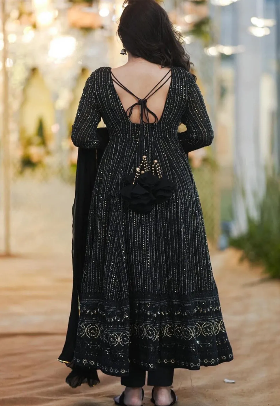 Embroidered Georgette Anarkali Suit in Black