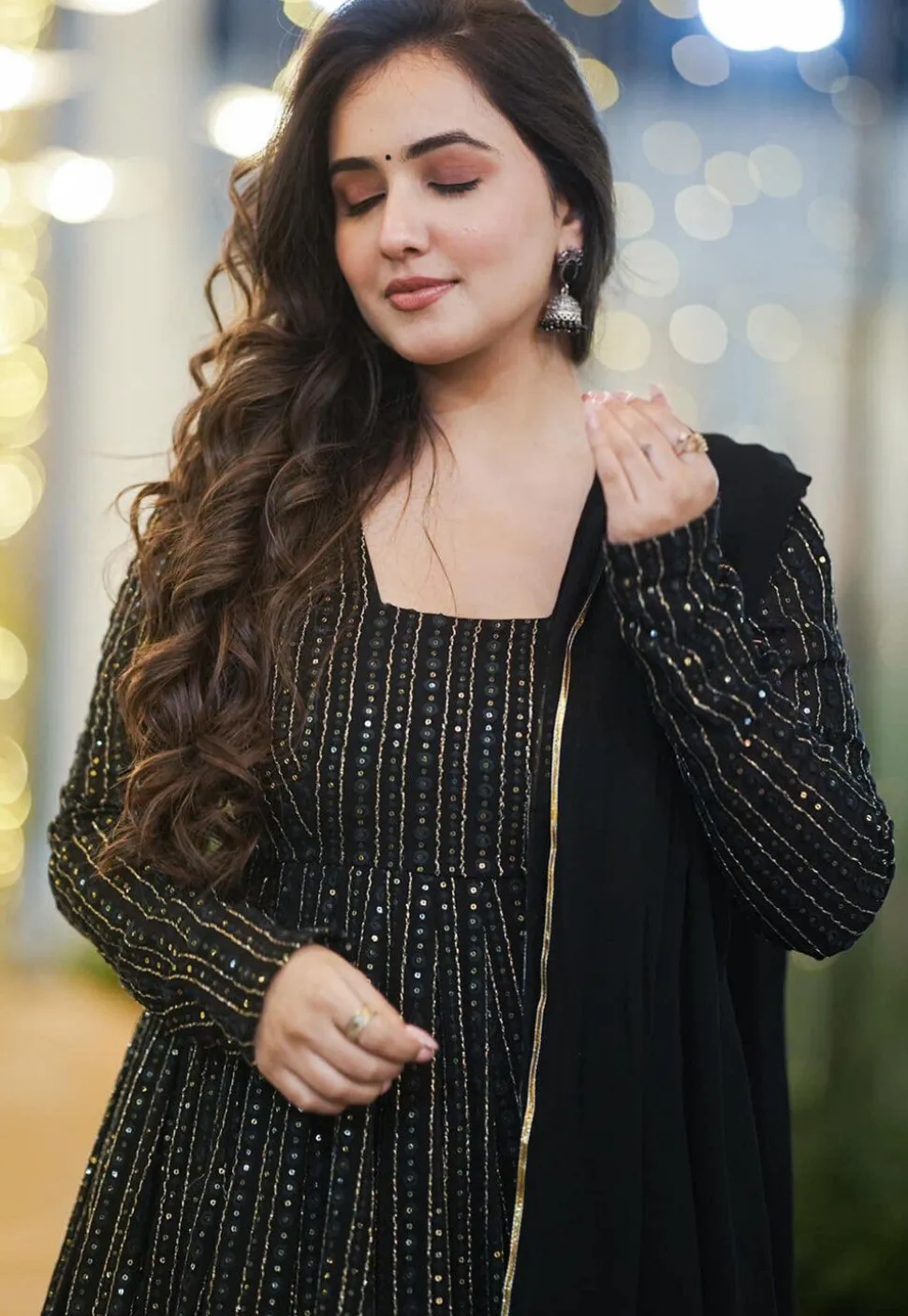 Embroidered Georgette Anarkali Suit in Black