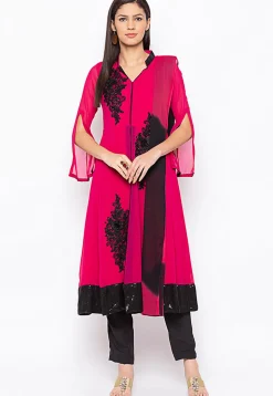 Embroidered Georgette Anarkali Suit in Fuchsia
