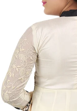 Embroidered Georgette and Brocade Anarkali Suit in Cream