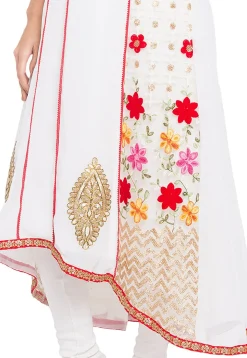 Embroidered Georgette Asymmetic Kurta in Off White