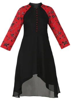 Embroidered Georgette Asymmetric Tunic in Black