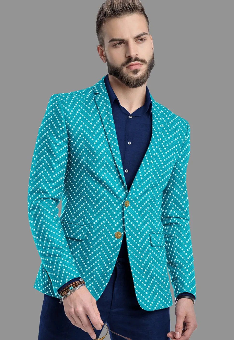 Embroidered Georgette Blazer in Turquoise