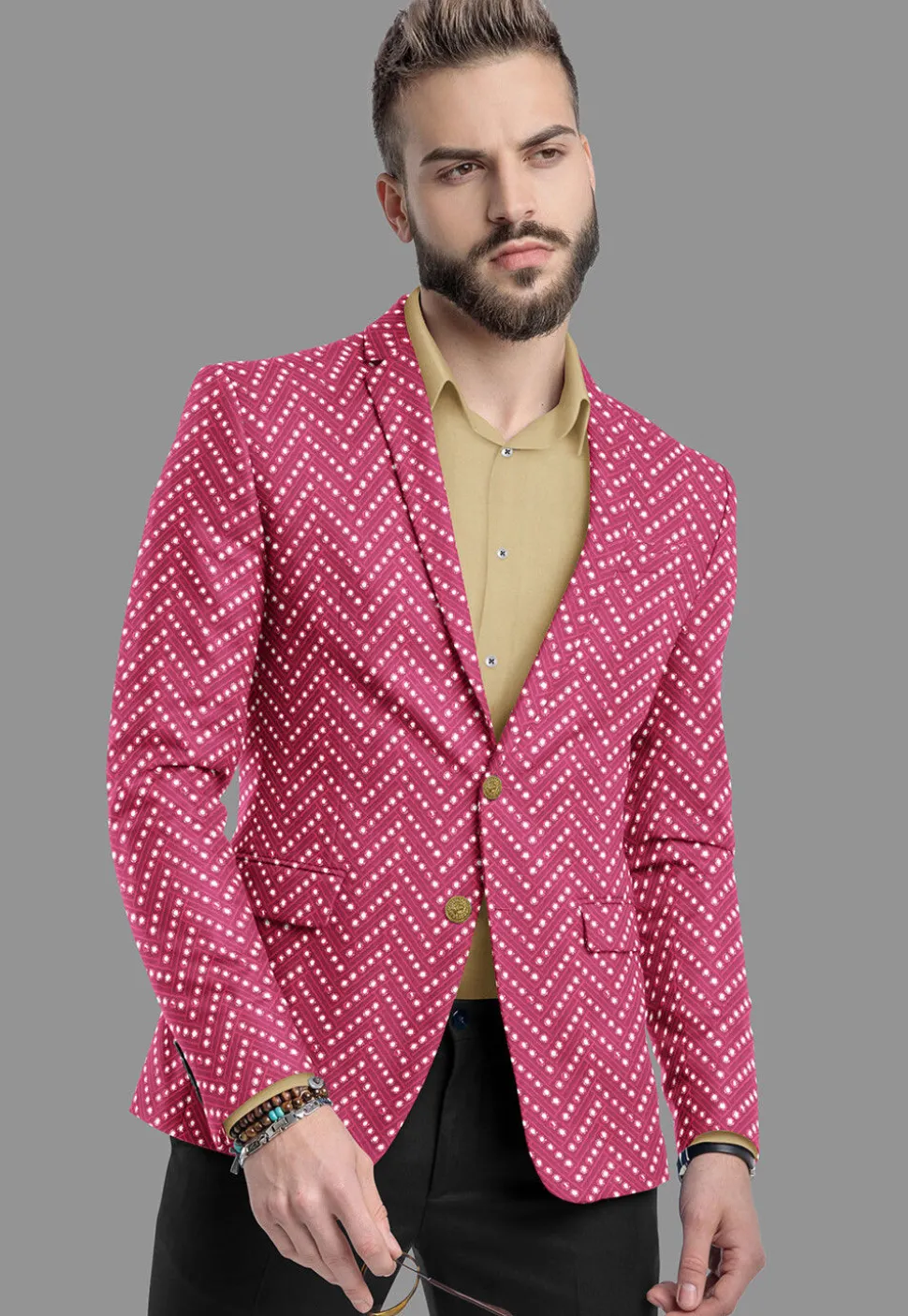 Embroidered Georgette Blazer in Fuchsia