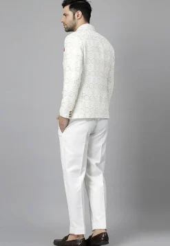 Embroidered Georgette Blazer Set in Off White