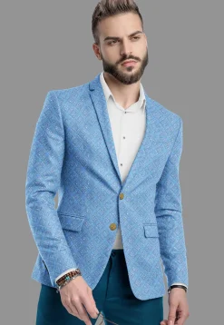 Embroidered Georgette Blazer in Light Blue