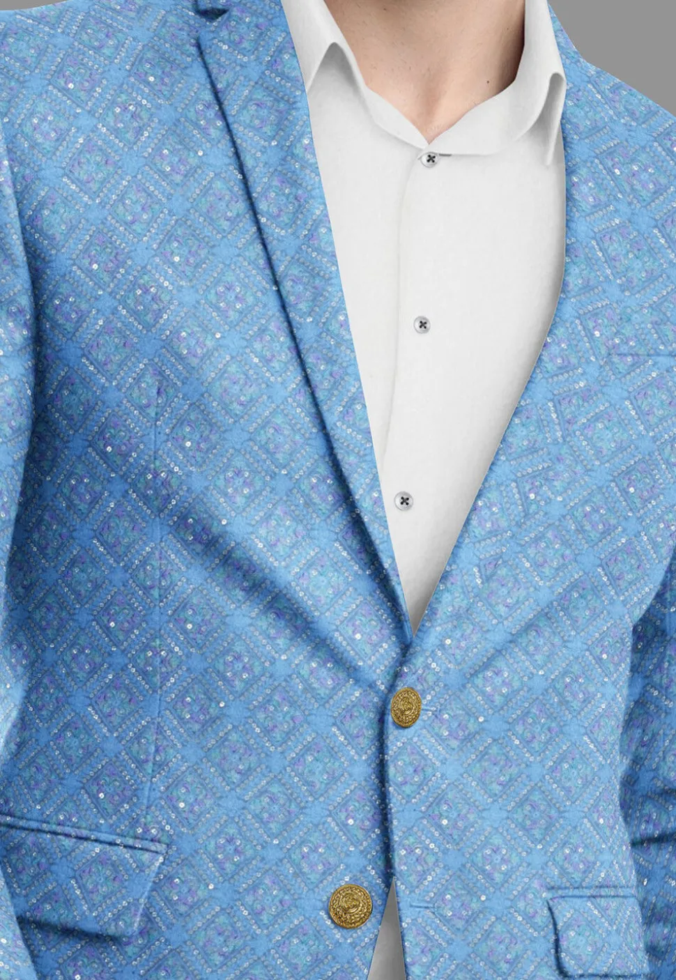 Embroidered Georgette Blazer in Light Blue