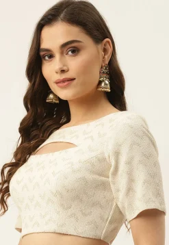 Embroidered Georgette Blouse in Off White