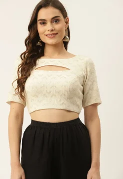 Embroidered Georgette Blouse in Off White