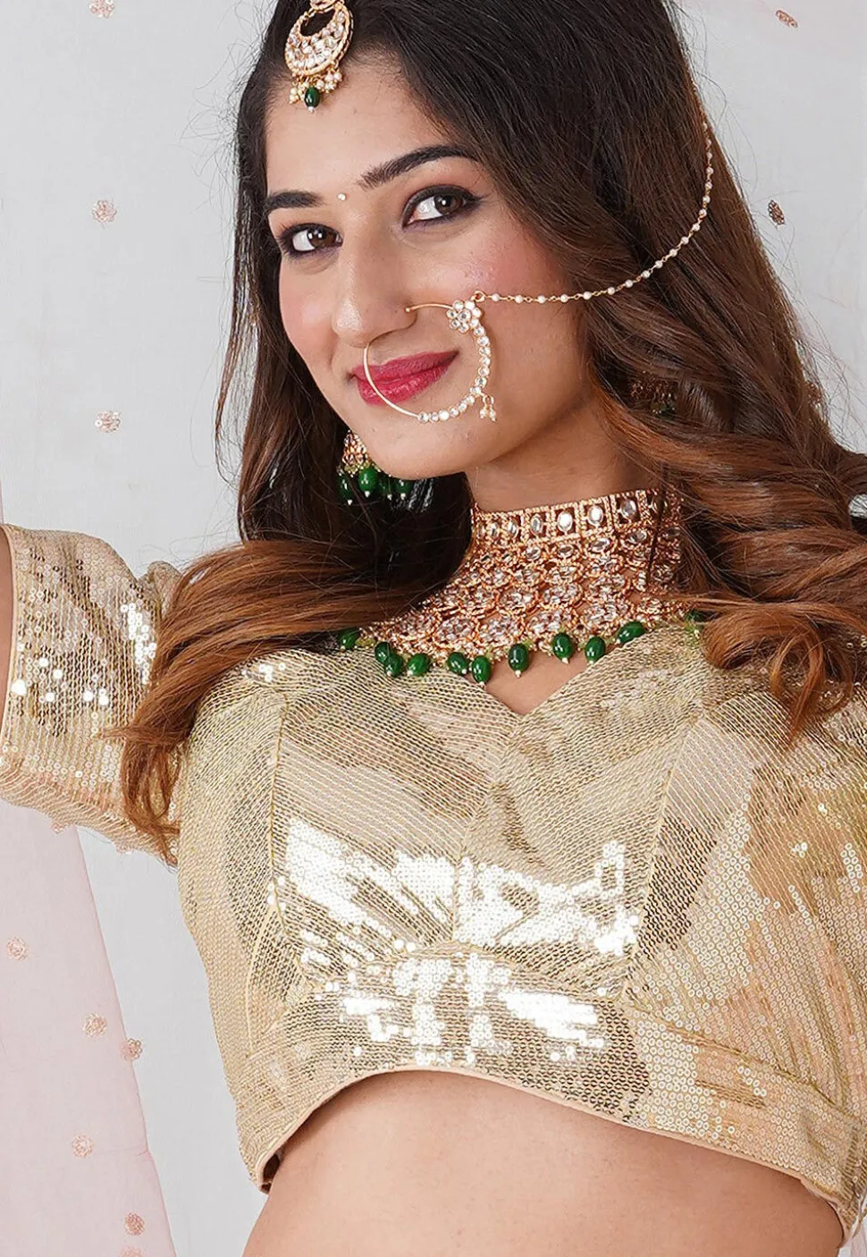 Embroidered Georgette Blouse in Beige