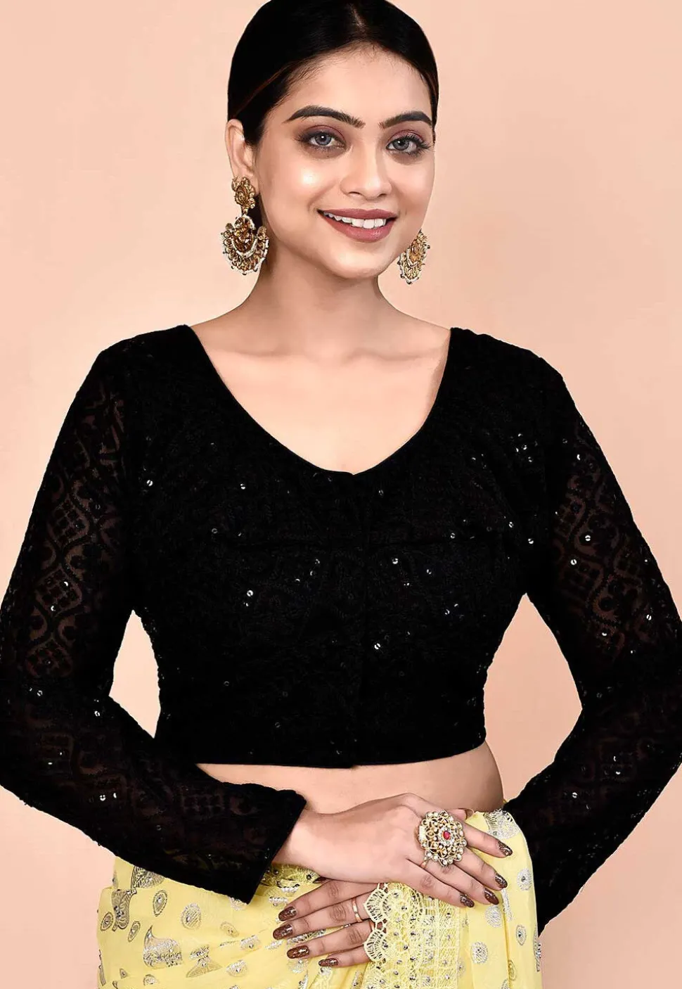 Embroidered Georgette Blouse in Black