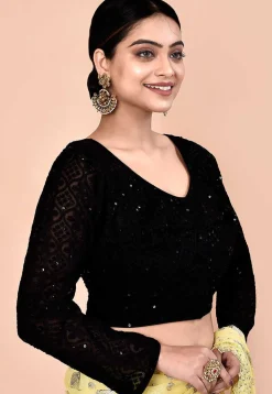 Embroidered Georgette Blouse in Black