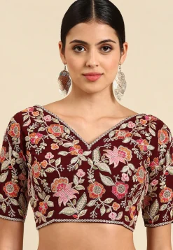 Embroidered Georgette Blouse in Maroon