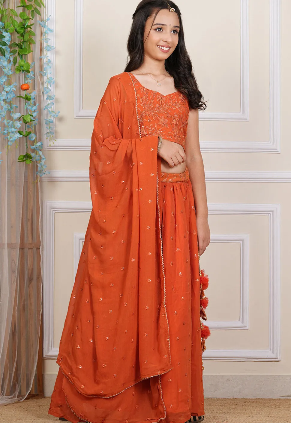 Embroidered Georgette Choli in Orange