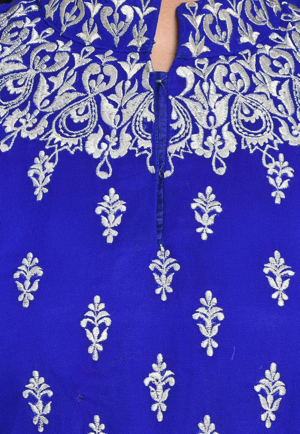 Embroidered Georgette Cowl Style Kurta Set in Royal Blue