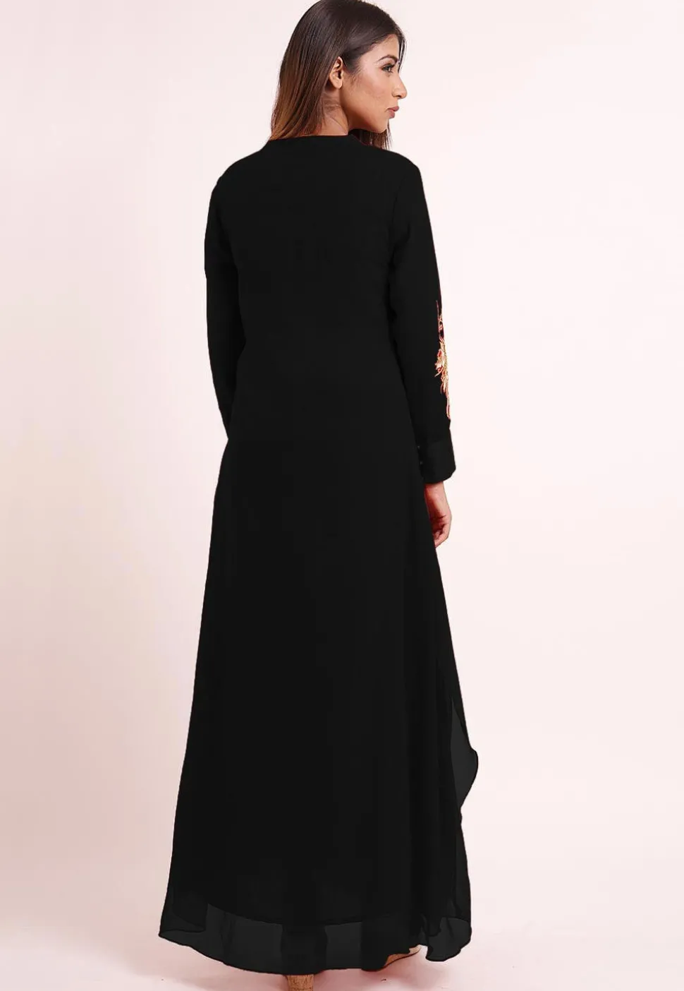 Embroidered Georgette Cowl Style Kurta in Black