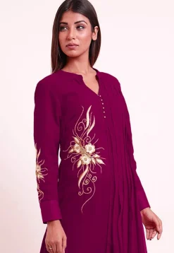 Embroidered Georgette Cowl Style Kurta in Magenta