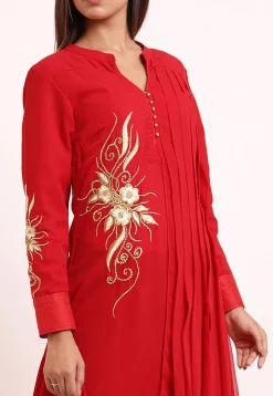 Embroidered Georgette Cowl Style Kurta in Red