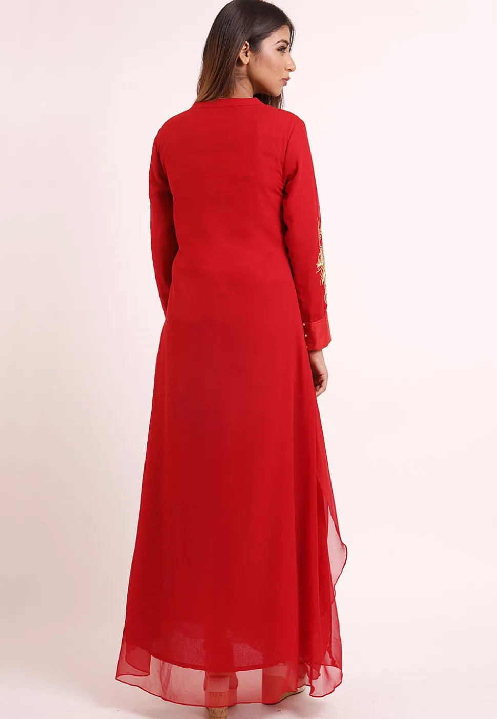 Embroidered Georgette Cowl Style Kurta in Red