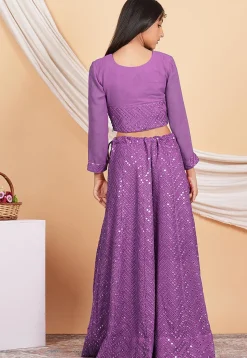 Embroidered Georgette Crop Top Set in Light Purple