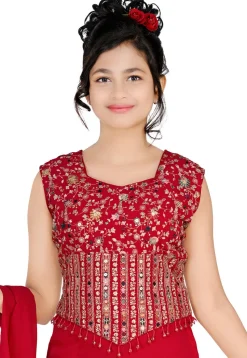 Embroidered Georgette Crop Top Set in Fuchsia