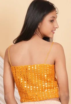 Embroidered Georgette Crop Top in Orange