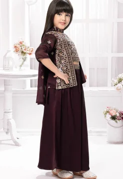 Embroidered Georgette Crop Top Set in Wine
