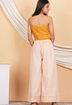 Embroidered Georgette Crop Top Set in Orange