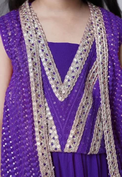 Embroidered Georgette Crop Top Set in Purple