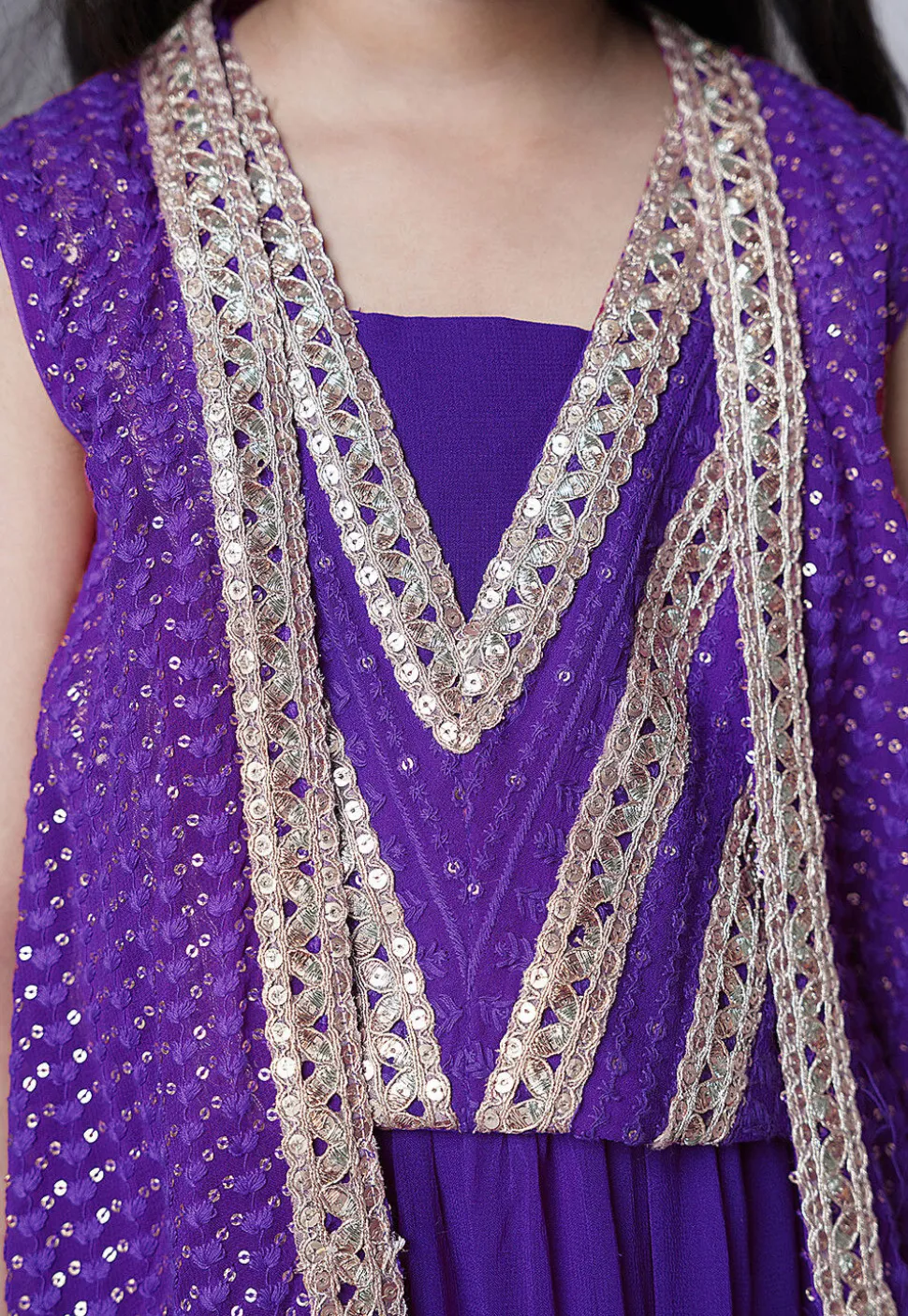 Embroidered Georgette Crop Top Set in Purple