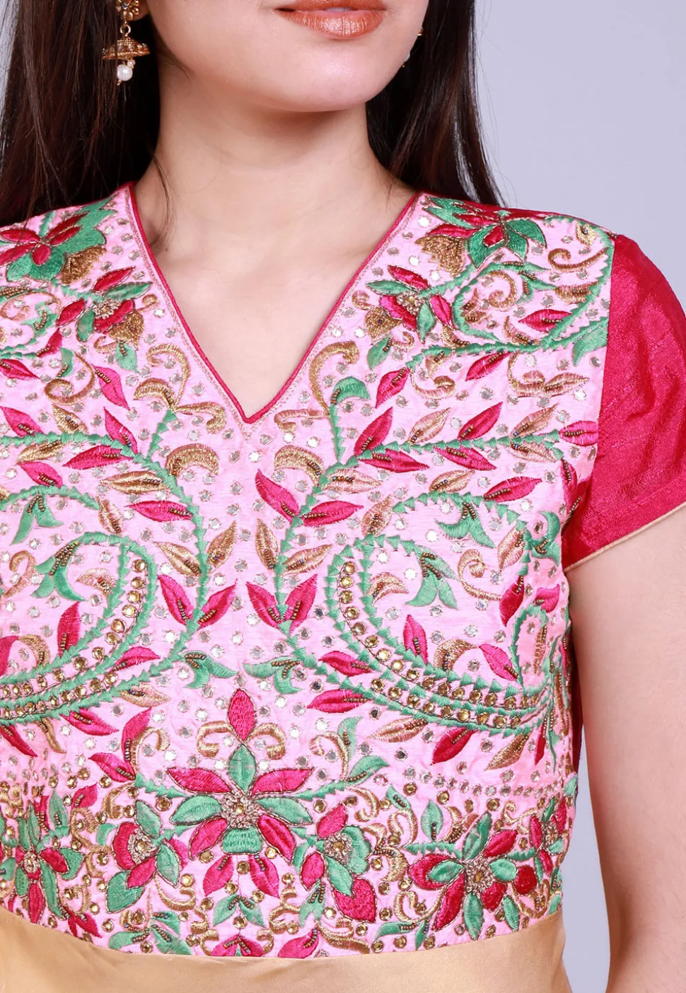 Embroidered Georgette Deep Back Kurta in Golden and Pink