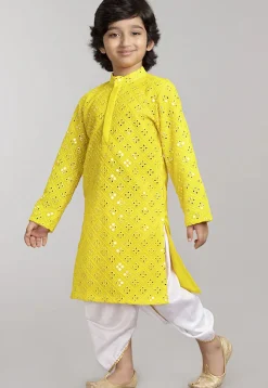 Embroidered Georgette Dhoti Kurta in Yellow