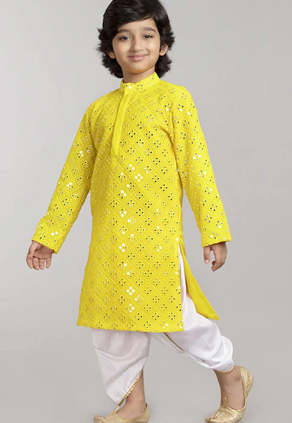 Embroidered Georgette Dhoti Kurta in Yellow
