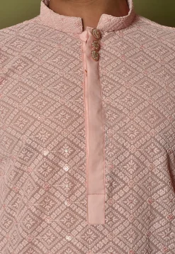 Embroidered Georgette Dhoti Kurta in Light Pink
